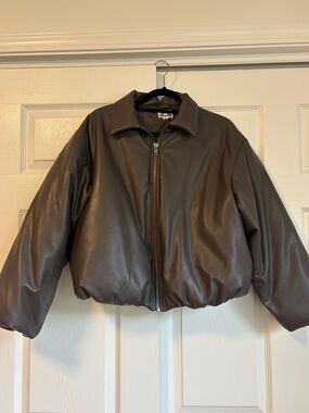 Women’s Faux Leather Zip-Front Jacket - Dark Brown